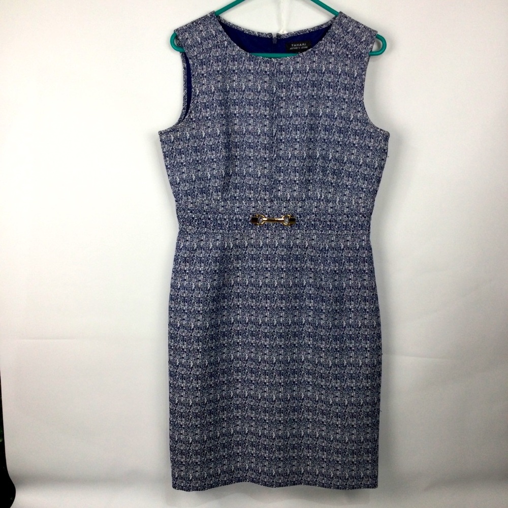Tahari Blue Tweed Sheath Dress womens‎ size 8